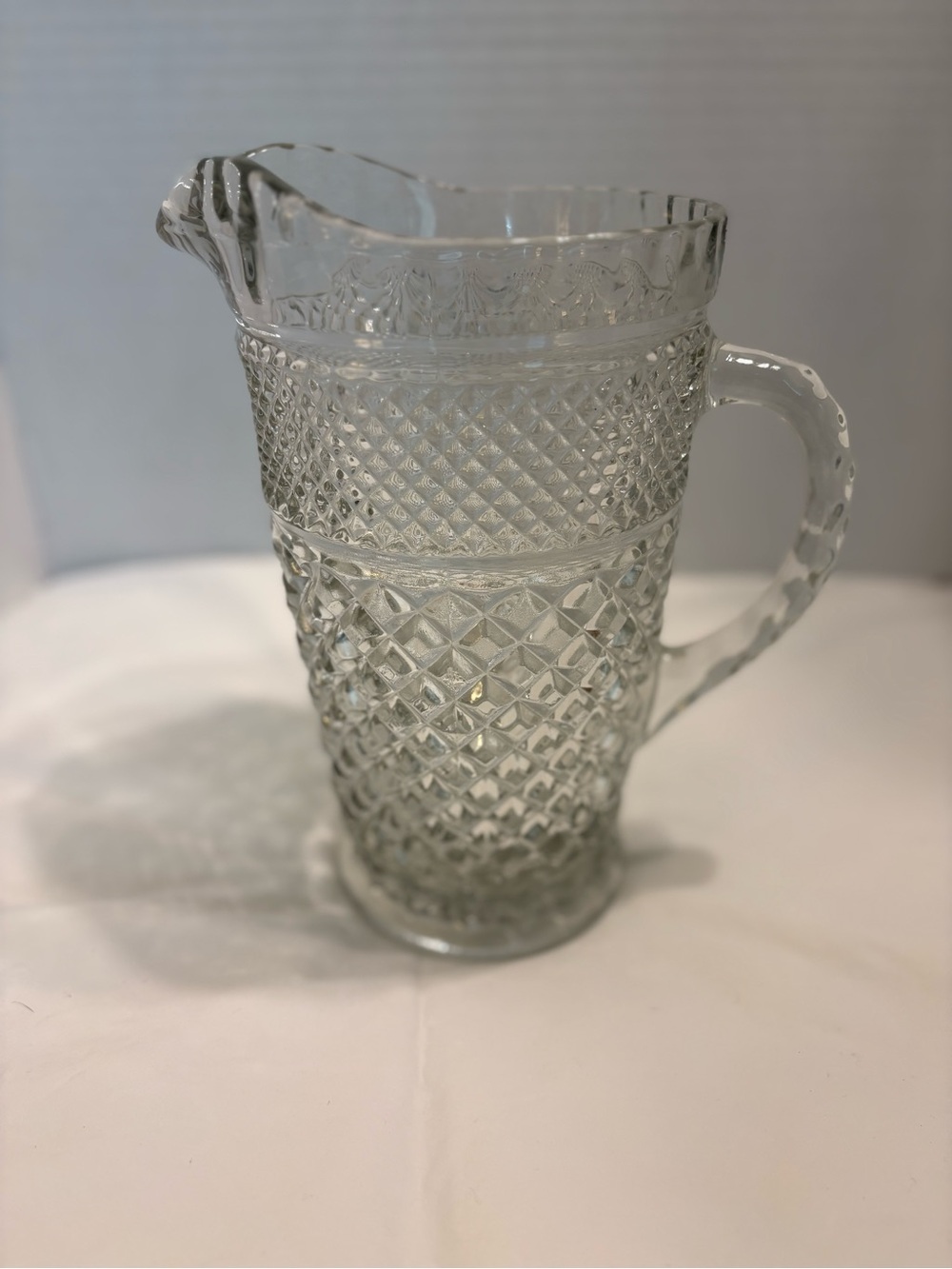 Vintage Anchor Hocking Wexford Diamond Point Pitcher 2 Quart Pressed Glass